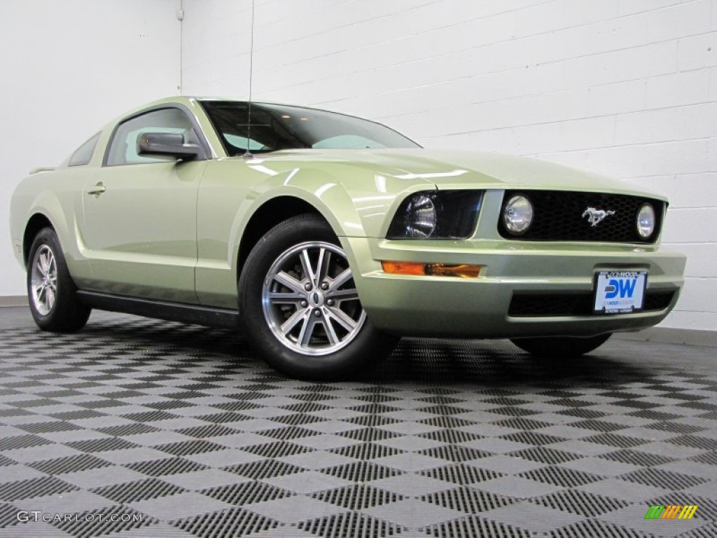2005 Mustang V6 Premium Coupe - Legend Lime Metallic / Medium Parchment photo #1