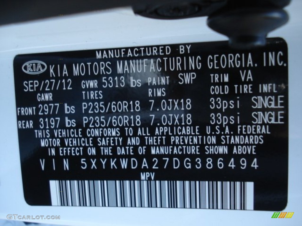 2013 Sorento SX V6 AWD - Snow White Pearl / Black photo #20