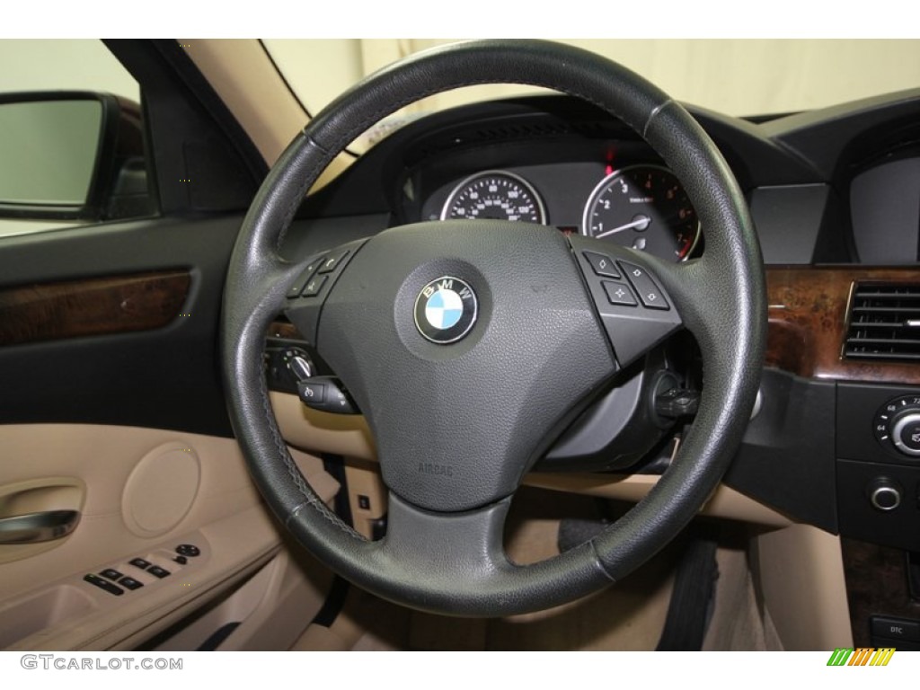 2010 BMW 5 Series 528i Sedan Cream Beige Steering Wheel Photo #71977057