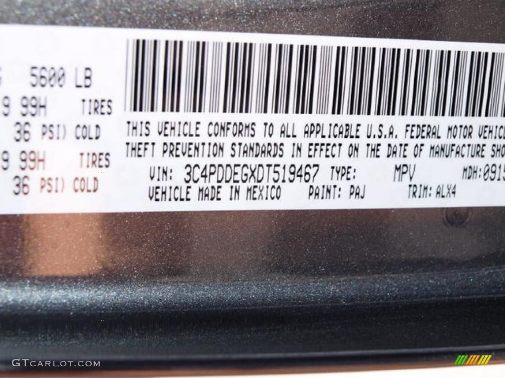 2013 Dodge Journey R/T AWD Color Code Photos