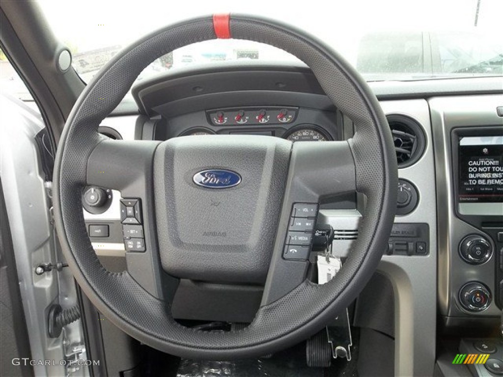 2013 Ford F150 SVT Raptor SuperCrew 4x4 Raptor Black Leather/Cloth Steering Wheel Photo #71990340