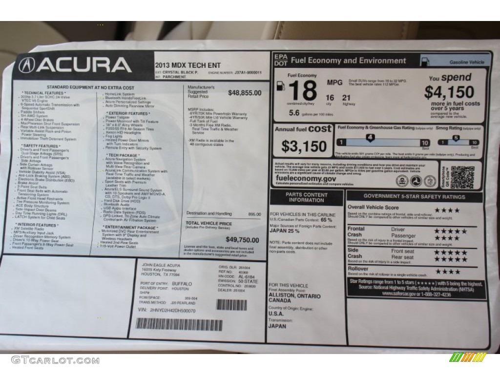 2013 MDX SH-AWD Technology - Crystal Black Pearl / Parchment photo #32