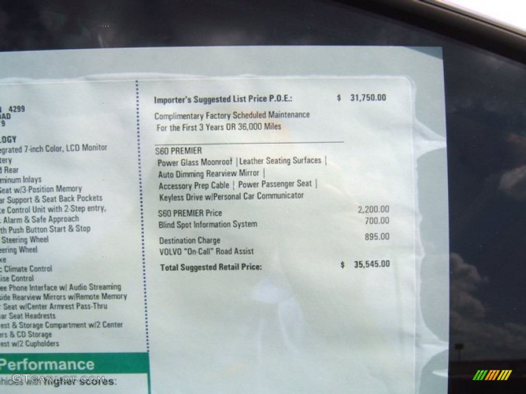 2013 Volvo S60 T5 Window Sticker Photo #72011644