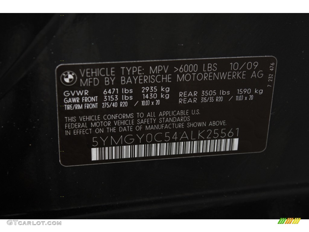 2010 BMW X5 M Standard X5 M Model Info Tag Photo #72013098
