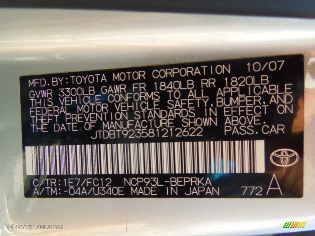 2008 Yaris Color Code 1E7 for Silver Streak Mica Photo #72013185