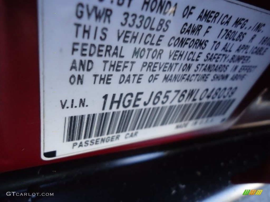 1998 Civic LX Sedan - Inza Red Pearl / Gray photo #18