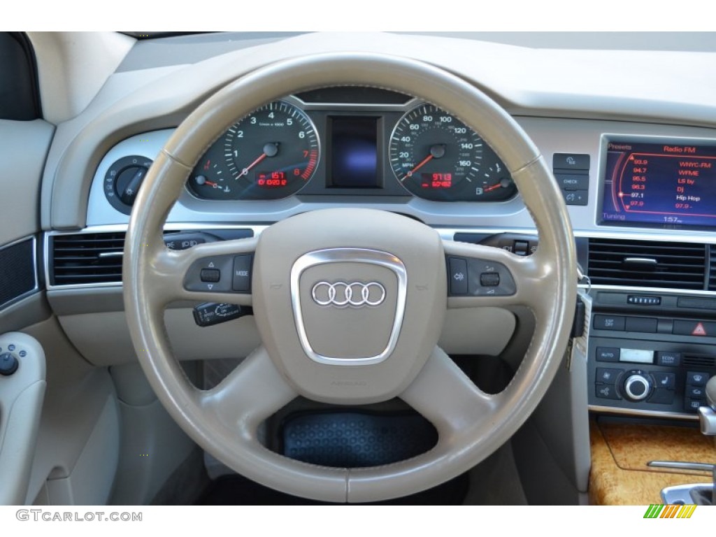 2007 Audi A6 3.2 quattro Sedan Cardamom Beige Steering Wheel Photo #72030517