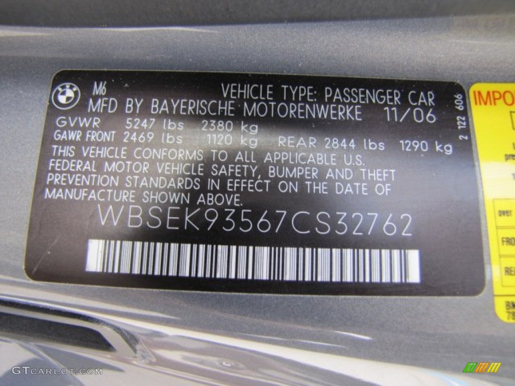 2007 BMW M6 Convertible Info Tag Photo #72034287