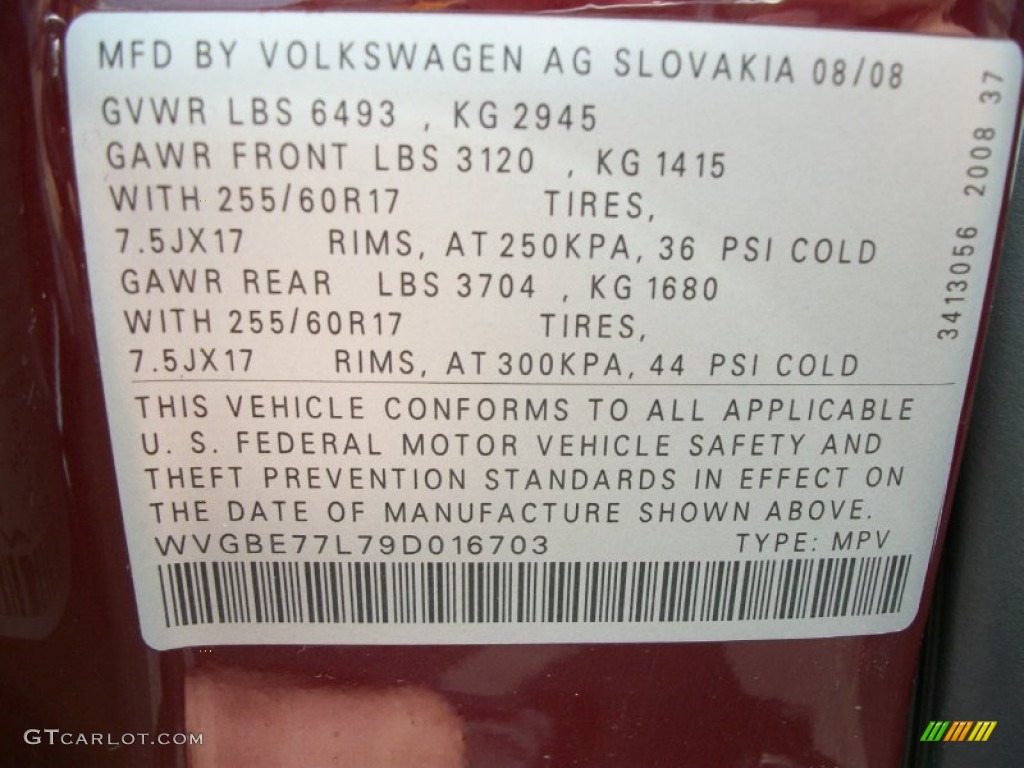 2009 Touareg 2 VR6 - Cranberry Red Metallic / Anthracite photo #15