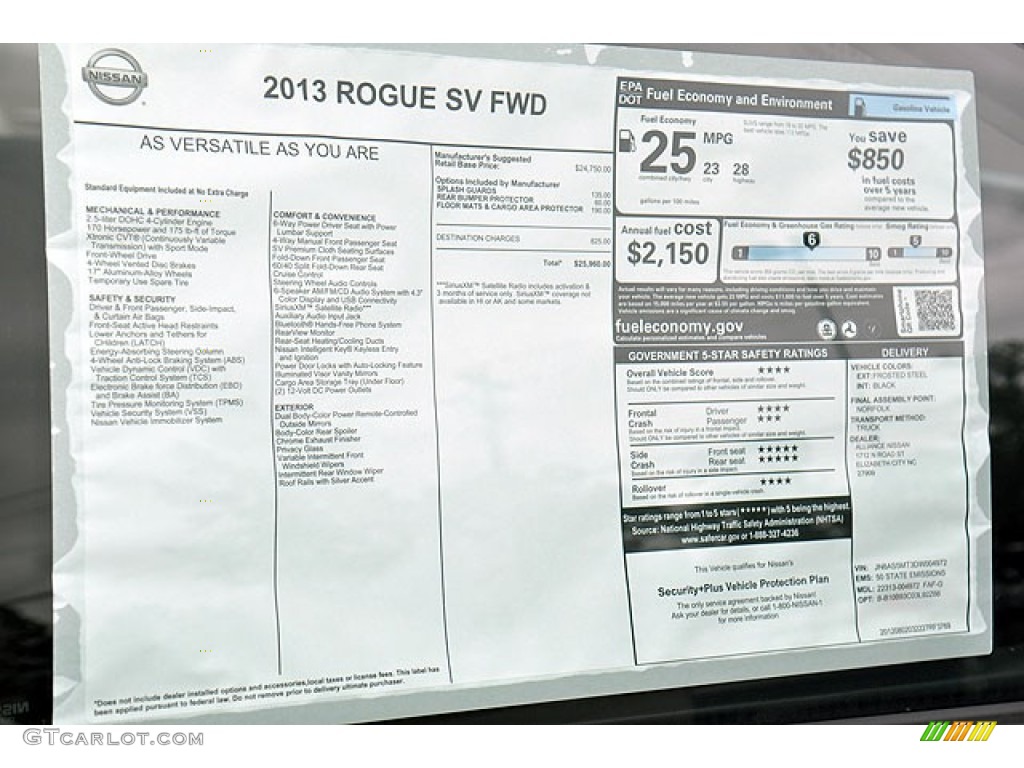 2013 Nissan Rogue SV Window Sticker Photo #72041977