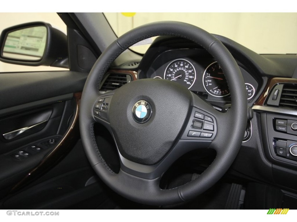 2013 BMW 3 Series 328i Sedan Black Steering Wheel Photo #72043282
