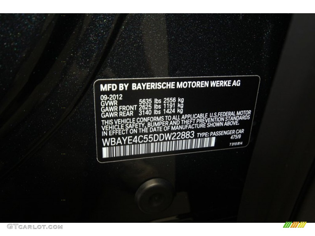 2013 7 Series Color Code 475 for Black Sapphire Metallic Photo #72049246