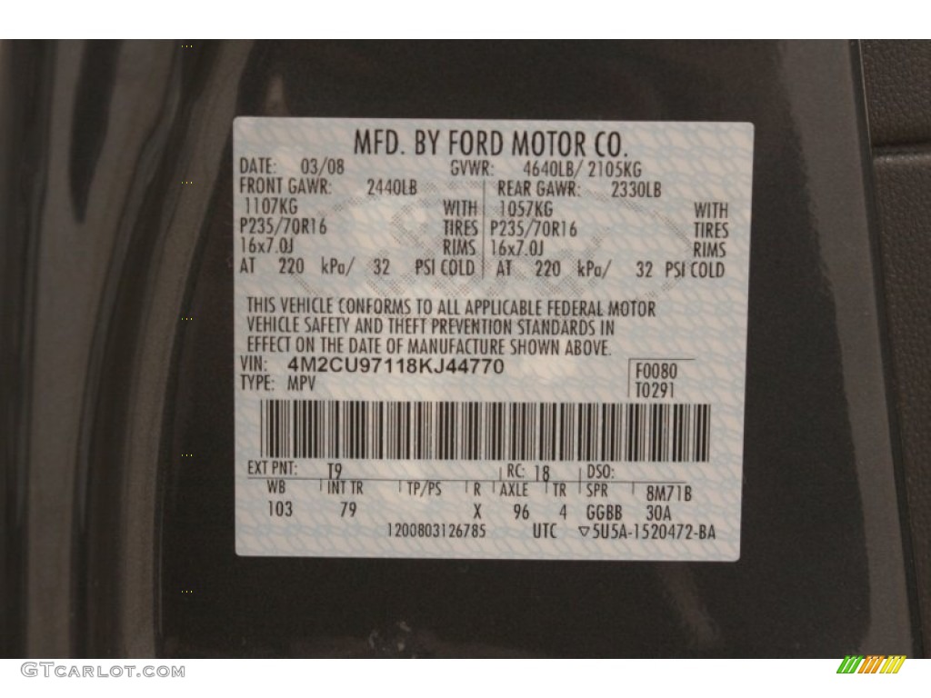 2008 Mariner V6 Premier 4WD - Black Pearl Slate / Black photo #16