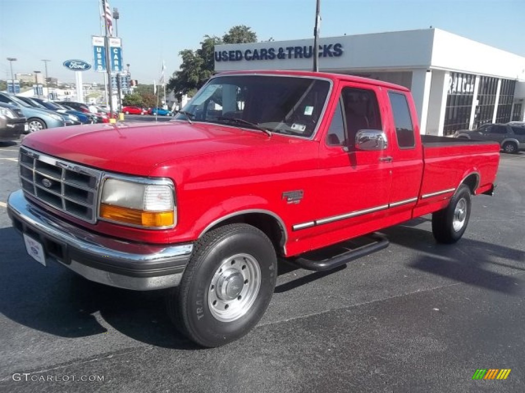 1996 F250 XLT Extended Cab - Vermillion Red / Grey photo #1