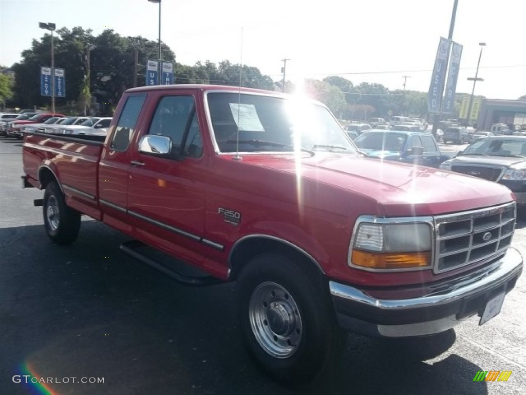 1996 F250 XLT Extended Cab - Vermillion Red / Grey photo #2