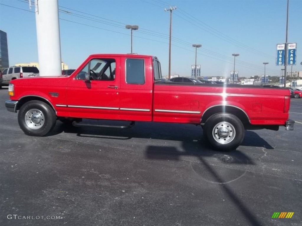 1996 F250 XLT Extended Cab - Vermillion Red / Grey photo #7