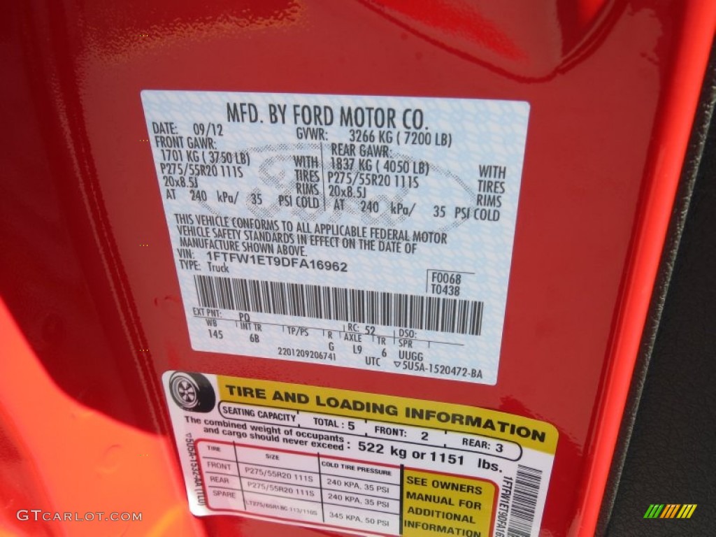 2013 F150 Color Code PQ for Race Red Photo #72069493