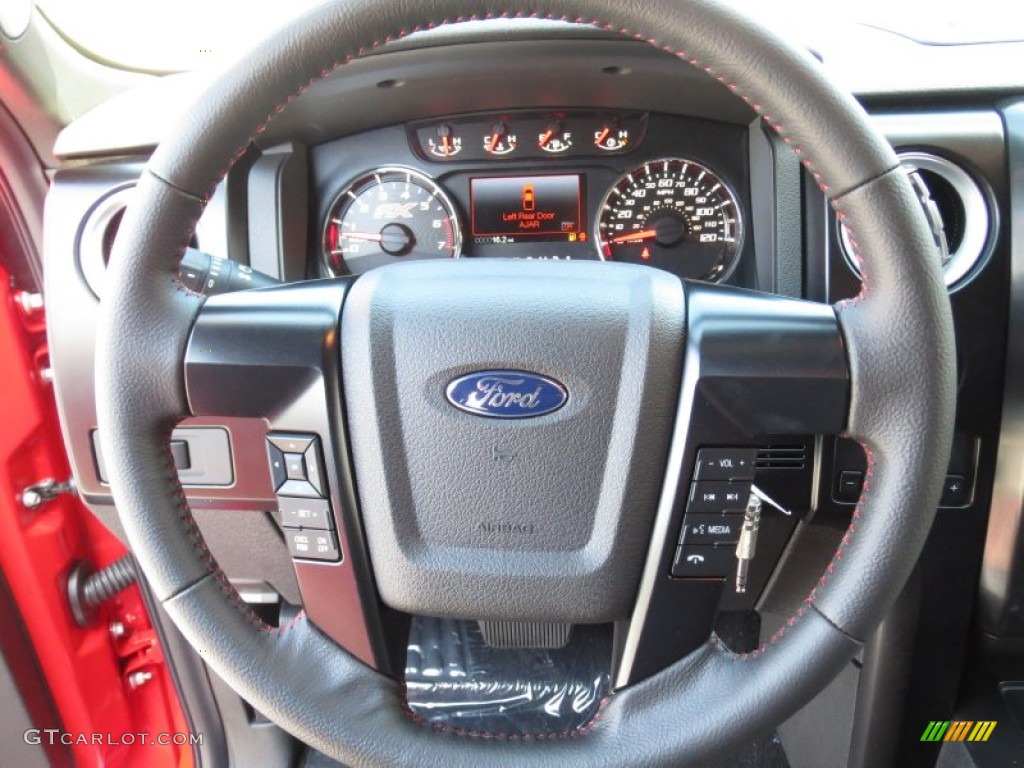 2013 Ford F150 FX4 SuperCrew 4x4 FX Sport Appearance Black/Red Steering Wheel Photo #72071167