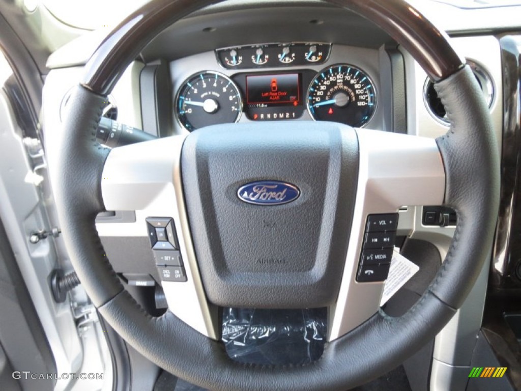 2013 Ford F150 Platinum SuperCrew Platinum Unique Pecan Leather Steering Wheel Photo #72073789