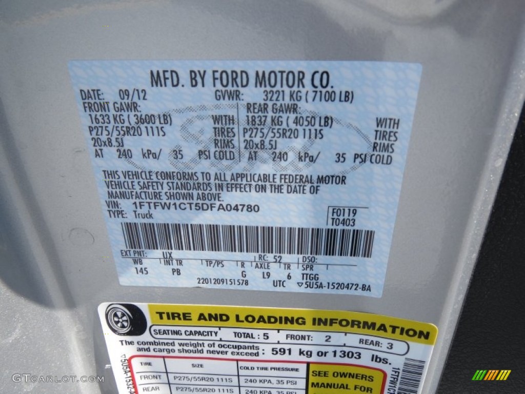 2013 F150 Color Code UX for Ingot Silver Metallic Photo #72073861