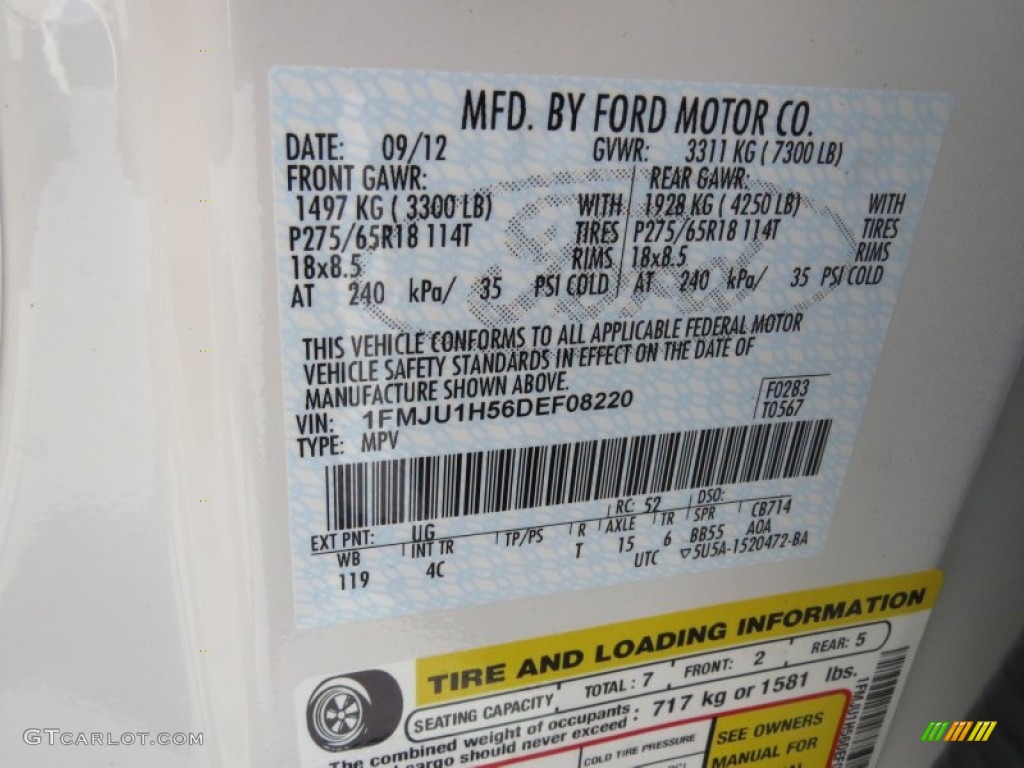 2013 Expedition Color Code UG for White Platinum Tri-Coat Photo #72074803
