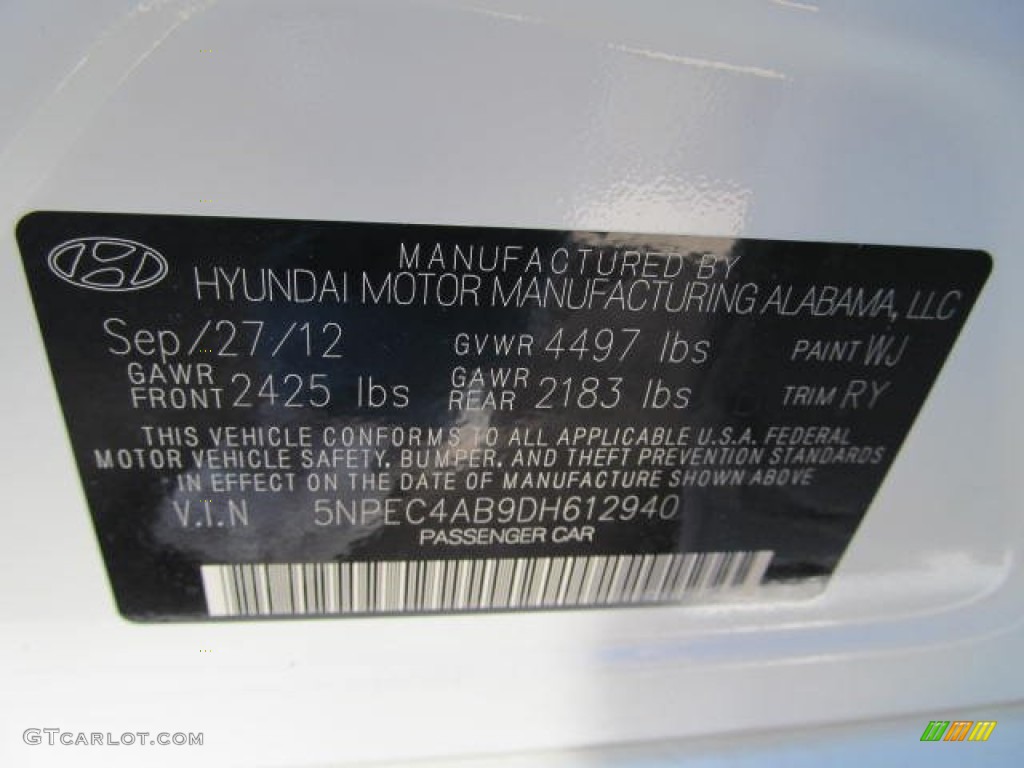2013 Sonata Limited 2.0T - Shimmering White / Black photo #10