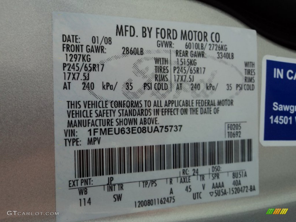 2008 Ford Explorer XLT Color Code Photos