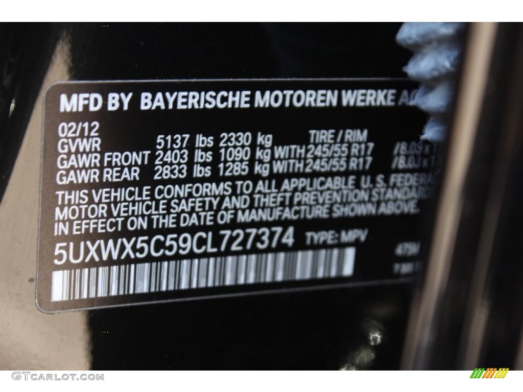 2012 X3 Color Code 475 for Black Sapphire Metallic Photo #72079516