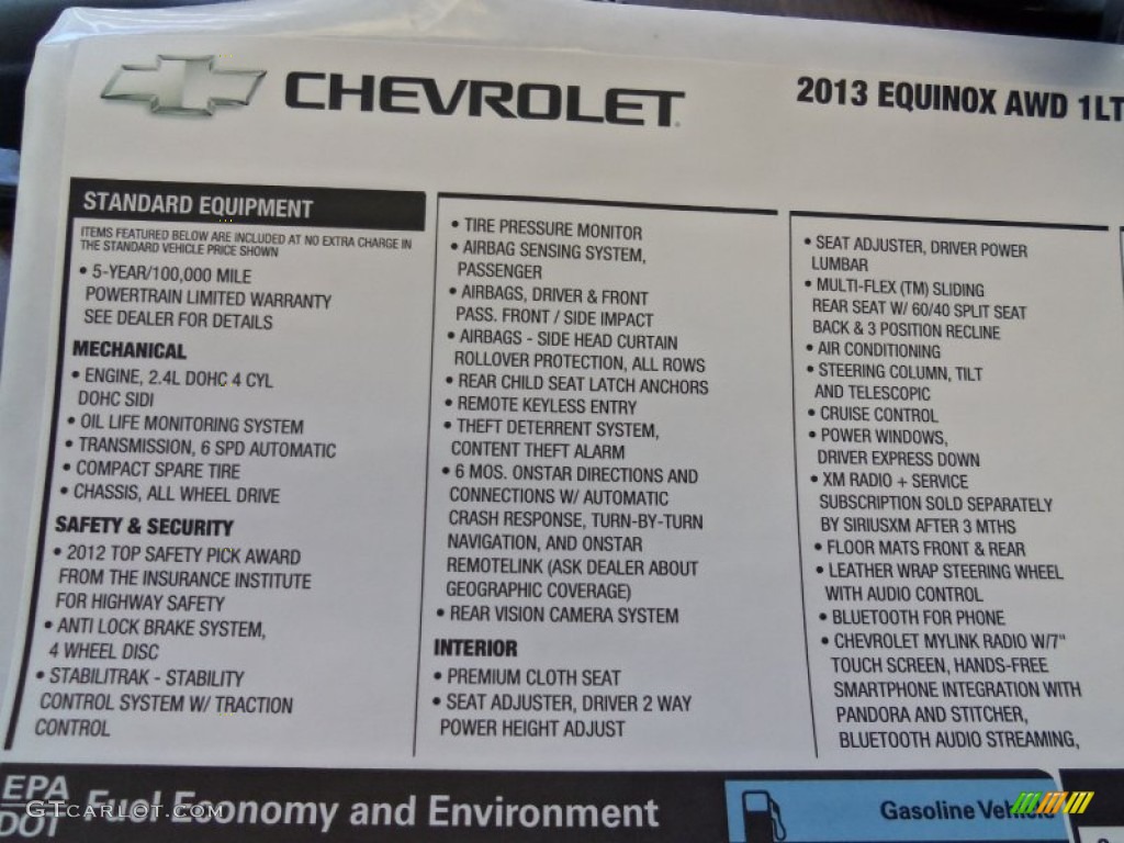 2013 Chevrolet Equinox LT AWD Window Sticker Photo #72090907