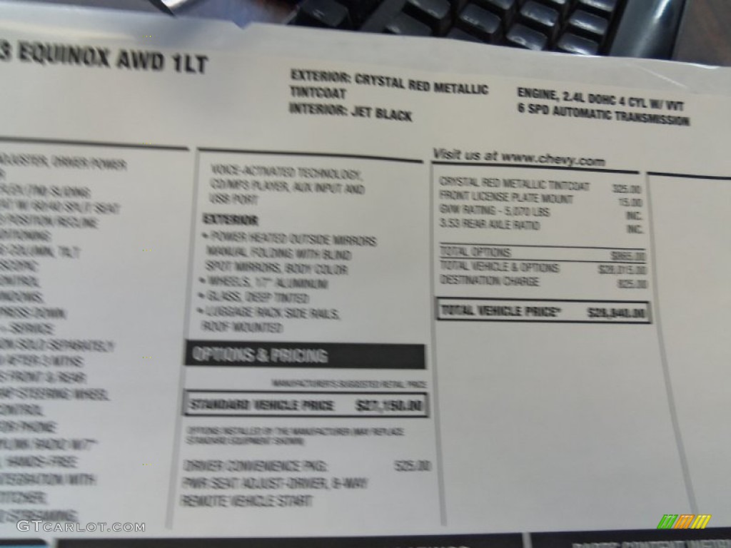2013 Chevrolet Equinox LT AWD Window Sticker Photo #72090922