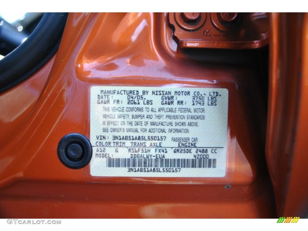 2005 Sentra Color Code A12 for Volcanic Orange Photo #72091753