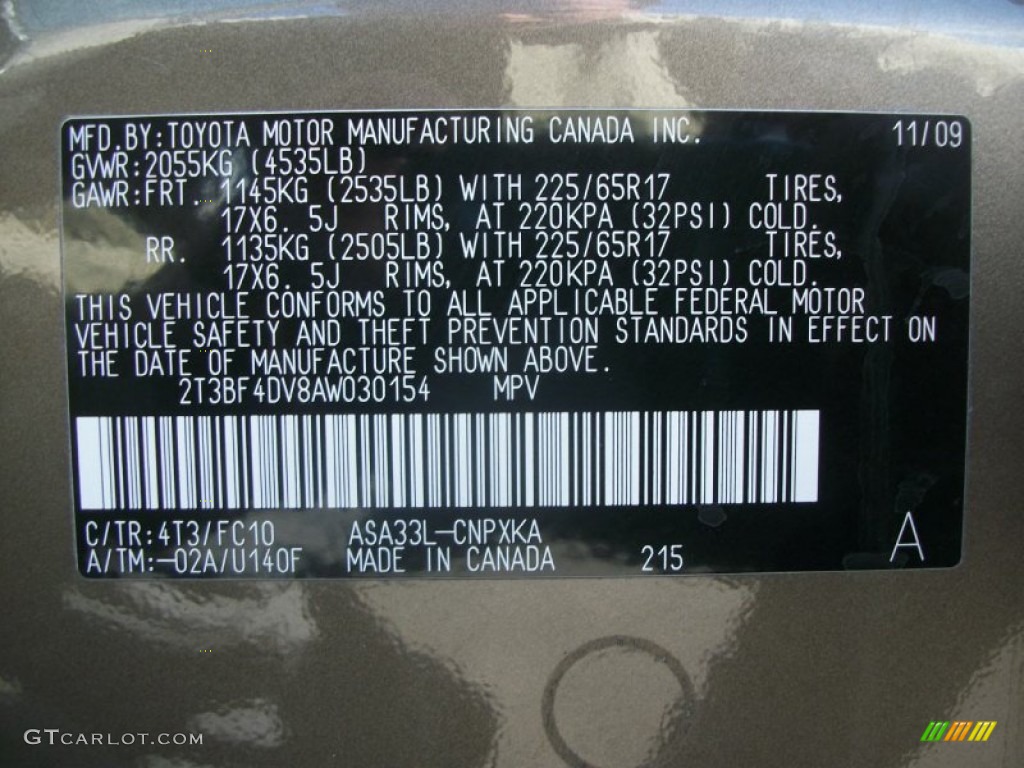 2010 RAV4 Color Code 4T3 for Pyrite Metallic Photo #72095353