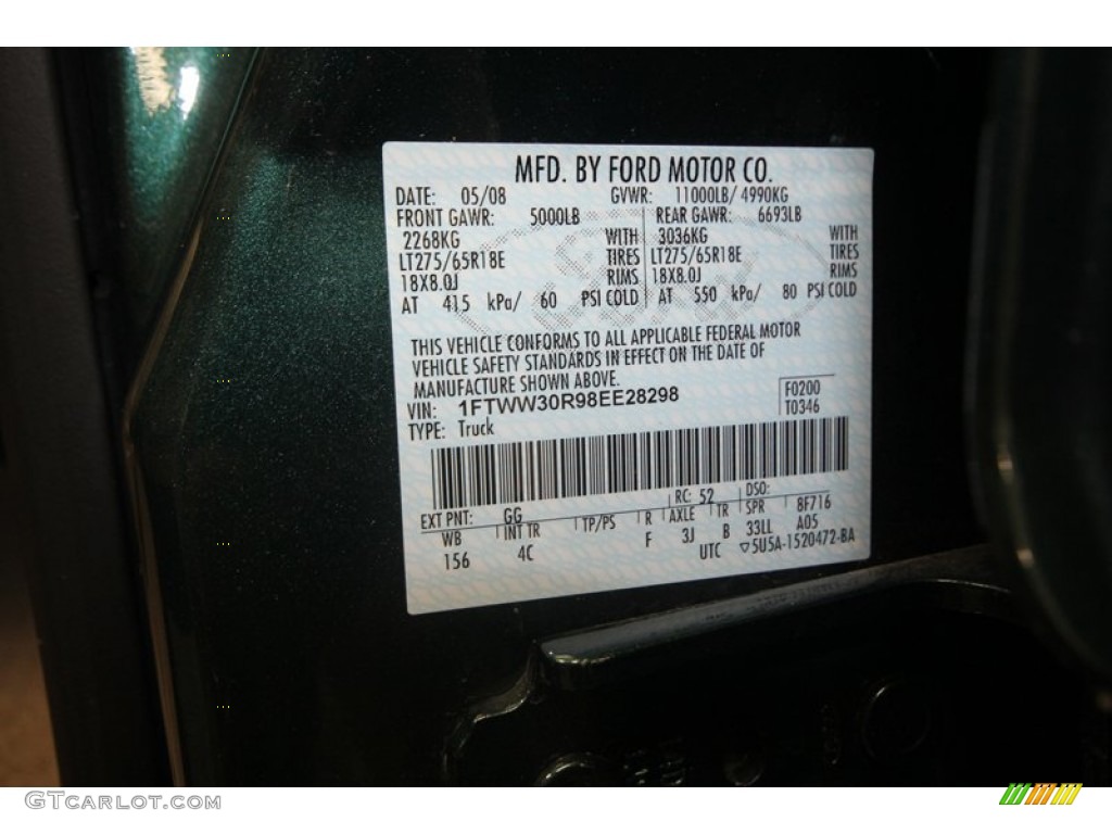 2008 Ford F350 Super Duty Lariat Crew Cab Color Code Photos