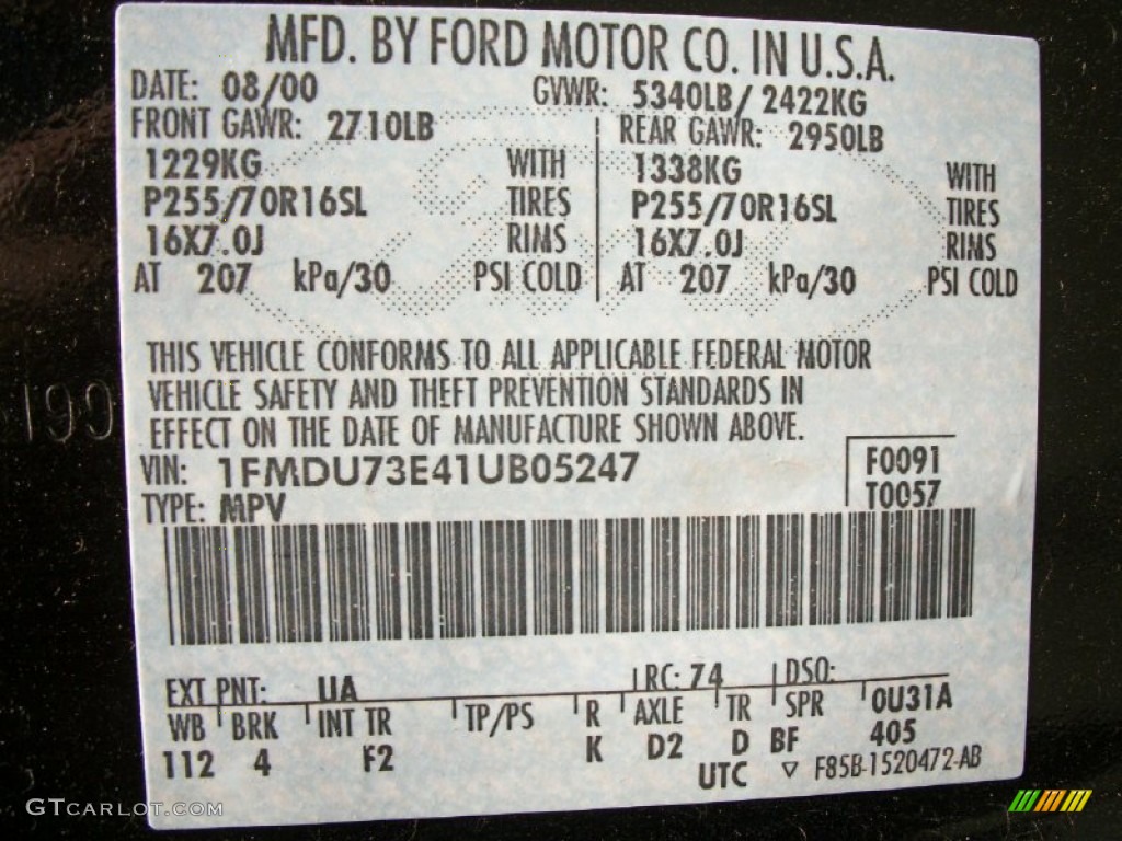 2001 Explorer Color Code UA for Black Photo #72098920