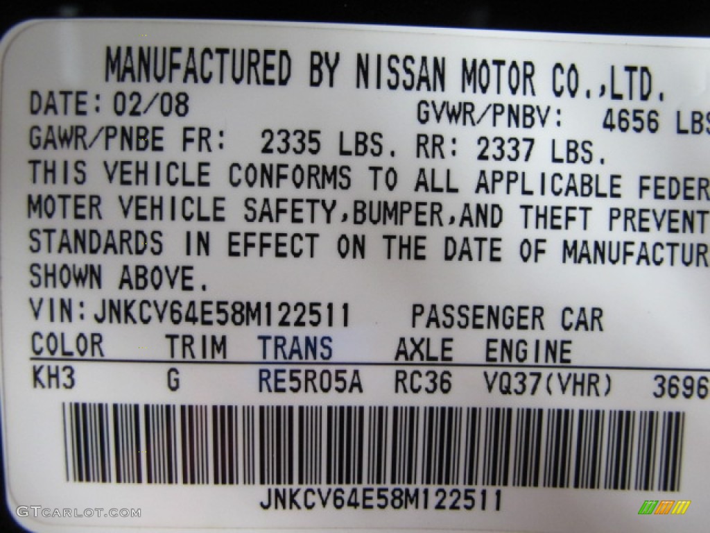 2008 Infiniti G 37 Coupe Color Code Photos