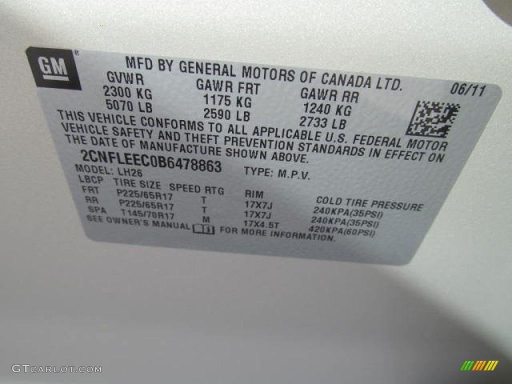 2011 Chevrolet Equinox LT AWD Info Tag Photos