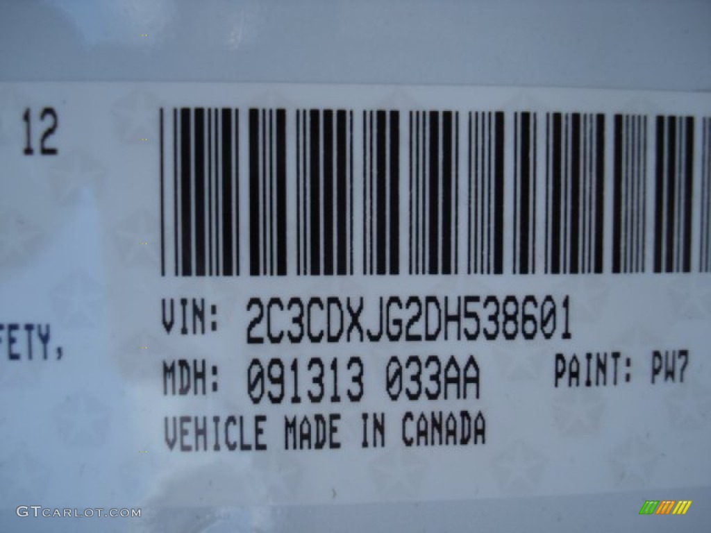 2013 Charger Color Code PW7 for Bright White Photo #72124137