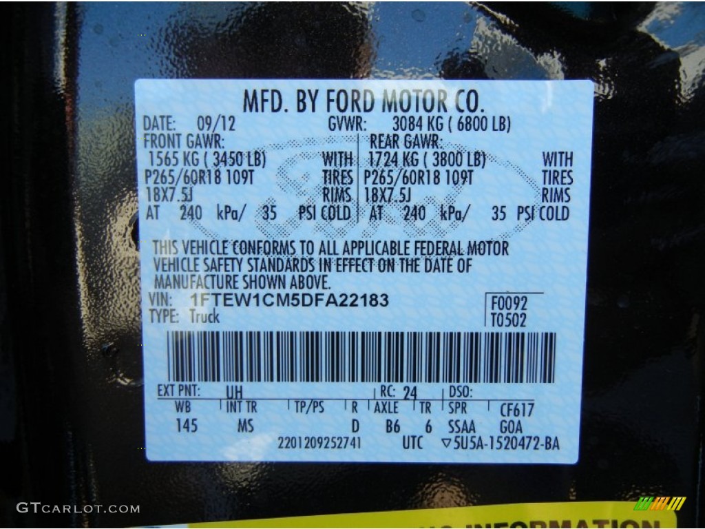 2013 F150 Color Code UH for Tuxedo Black Metallic Photo #72126087