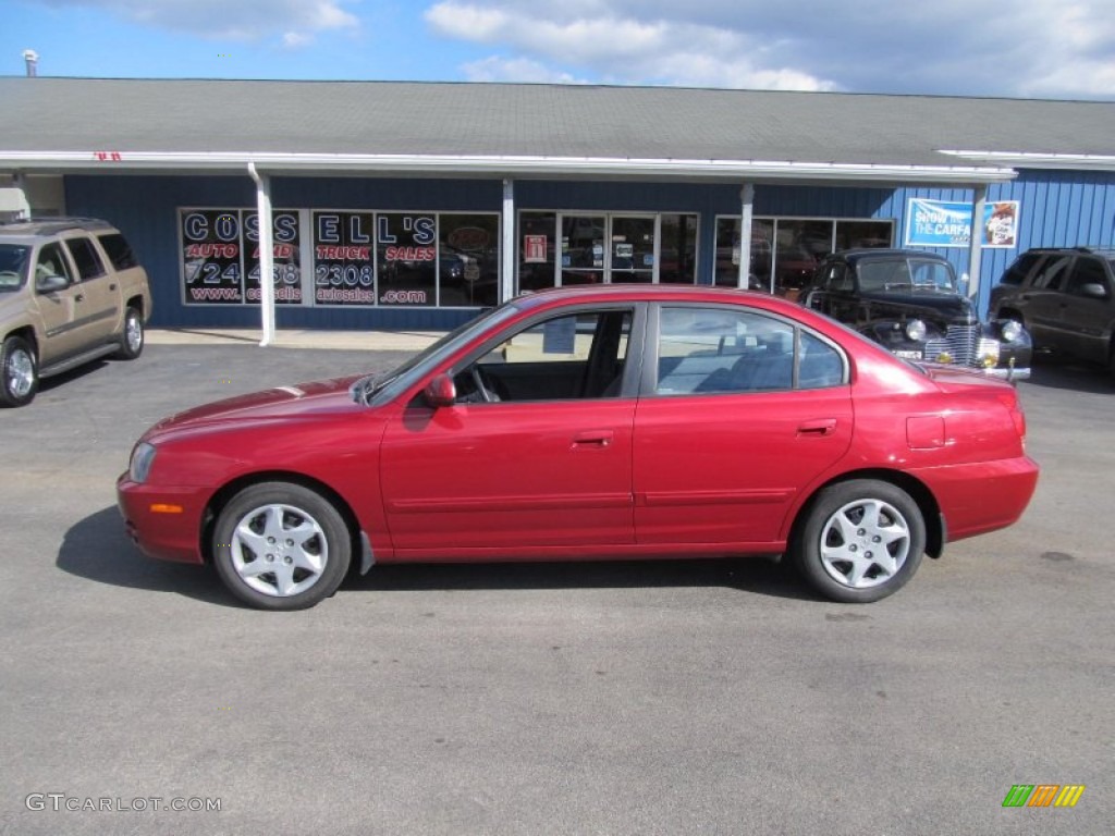2005 Elantra GLS Sedan - Electric Red Metallic / Gray photo #2