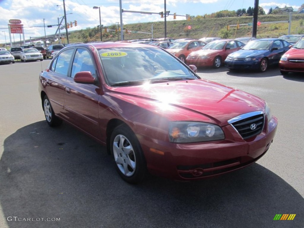 2005 Elantra GLS Sedan - Electric Red Metallic / Gray photo #6
