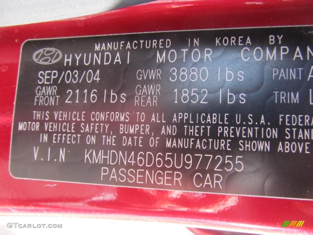 2005 Elantra GLS Sedan - Electric Red Metallic / Gray photo #14