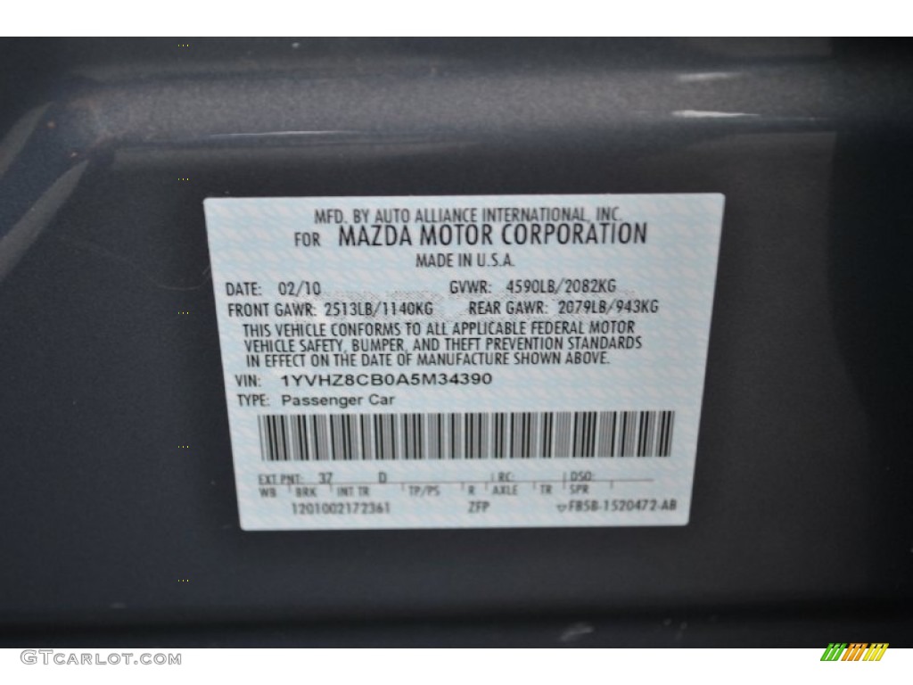 2010 Mazda MAZDA6 s Grand Touring Sedan Color Code Photos