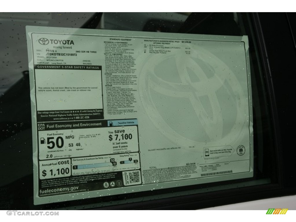 2012 Toyota Prius c Hybrid Three Window Sticker Photos