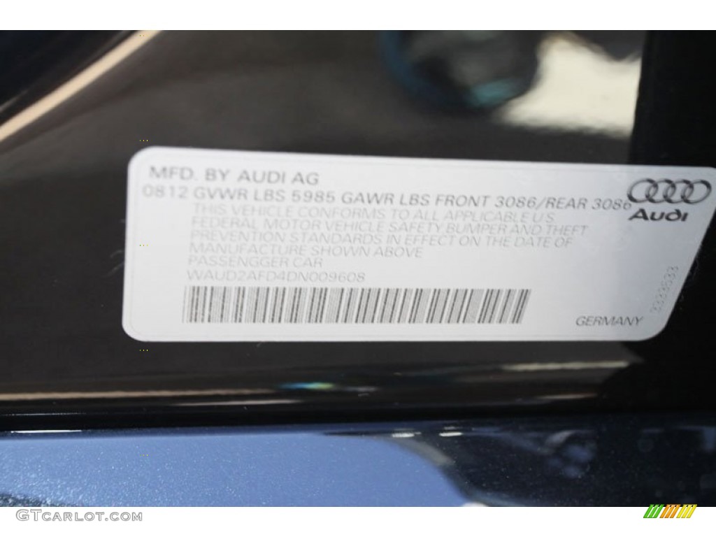 2013 Audi S8 4.0 TFSI quattro Sedan Info Tag Photos