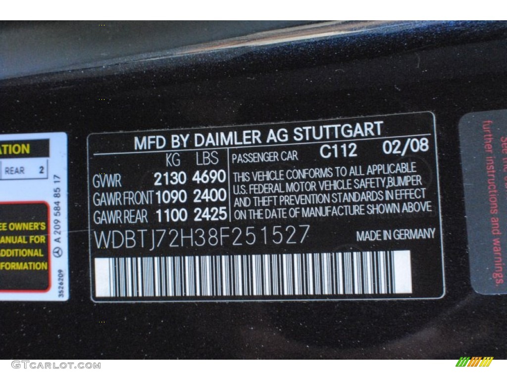 2008 Mercedes-Benz CLK 550 Coupe Color Code Photos