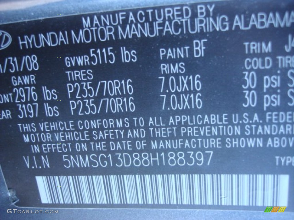 2008 Santa Fe Color Code BF for Slate Blue Photo #72185652