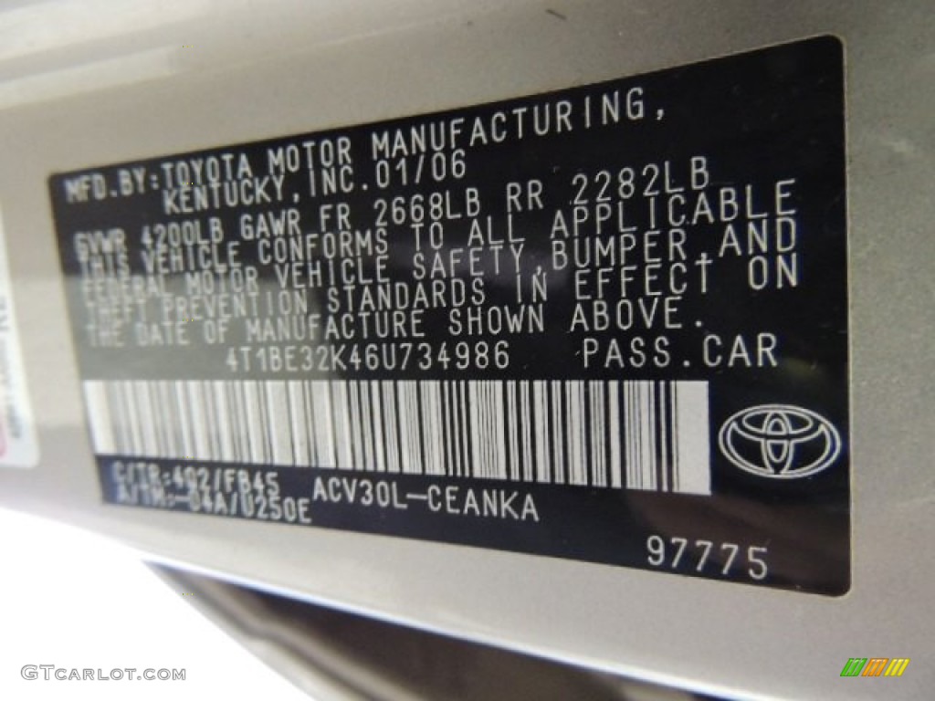 4Q2 2006 Toyota Camry LE Parts