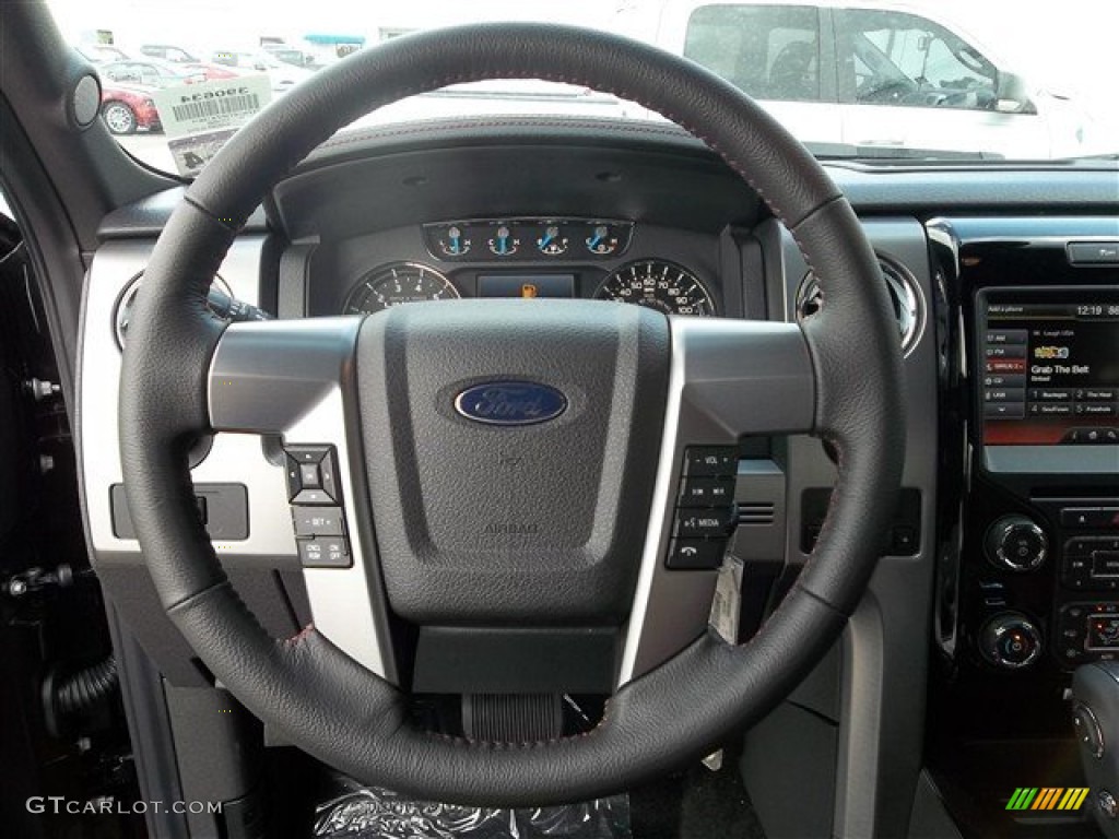 2013 Ford F150 Limited SuperCrew 4x4 Limited Unique Red Leather Steering Wheel Photo #72191469