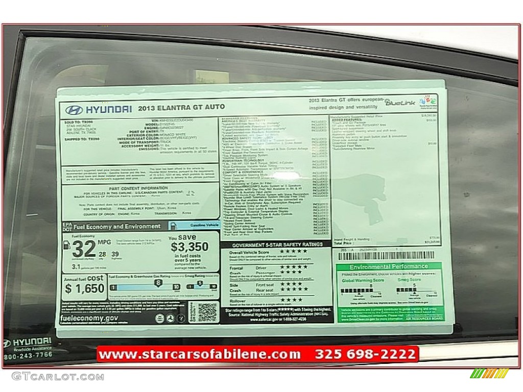 2013 Elantra GT - Monaco White / Beige photo #11