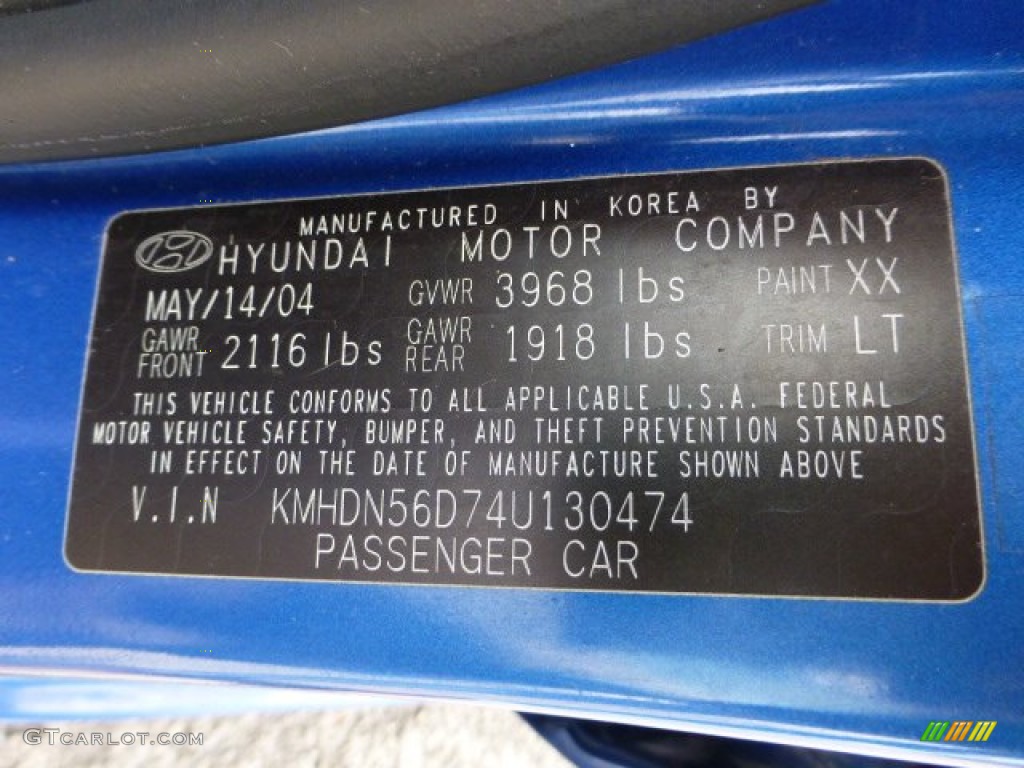 2004 Hyundai Elantra GT Hatchback Color Code Photos